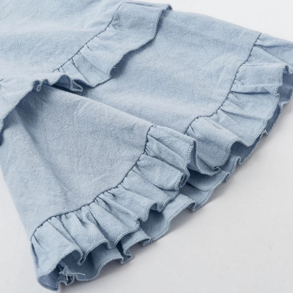 NEW✨ Baby Blue Linen Flowy Ruffles Dress Boho - Picture 5 of 8